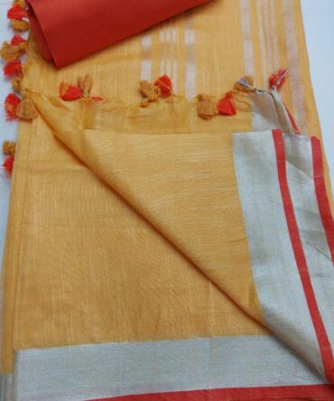 Blonde Yellow Cotton Linen Saree
