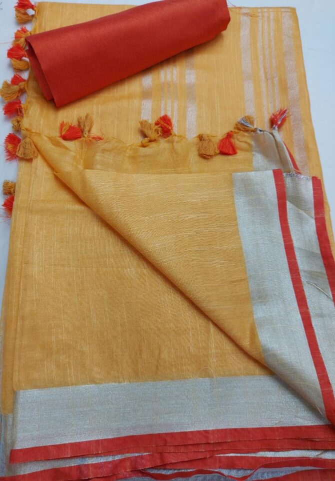 Blonde Yellow Cotton Linen Saree