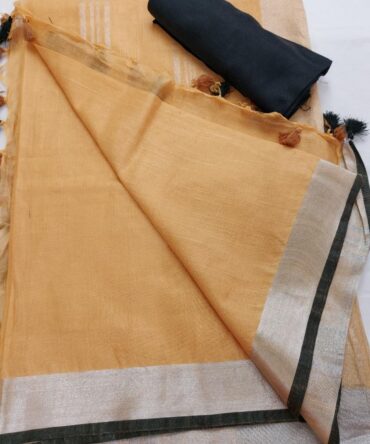 Peach Bisque Cotton Linen Saree
