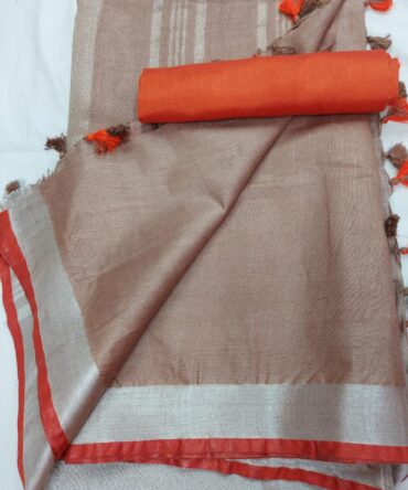 Espresso Brown Cotton Linen Saree
