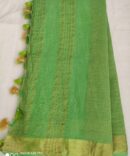 Leaf Green with Golden Border Cotton Linen Saree