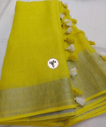 Butter Yellow Solid Pure Linen Saree
