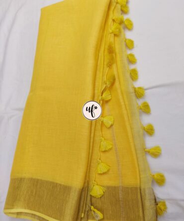 Yellow Solid Pure Linen Saree