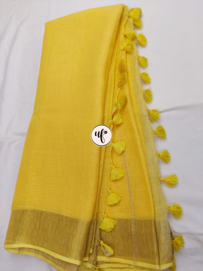 Yellow Solid Pure Linen Saree
