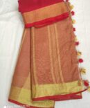 Red With Golden Border Cotton Linen Saree