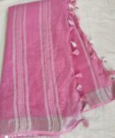 Plum Pink With Silver Border Cotton Linen Saree