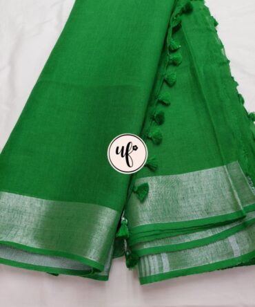 Emerald Green Solid Pure Linen Saree