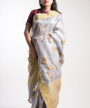 Faded Grey Floral Tissue Linen Saree