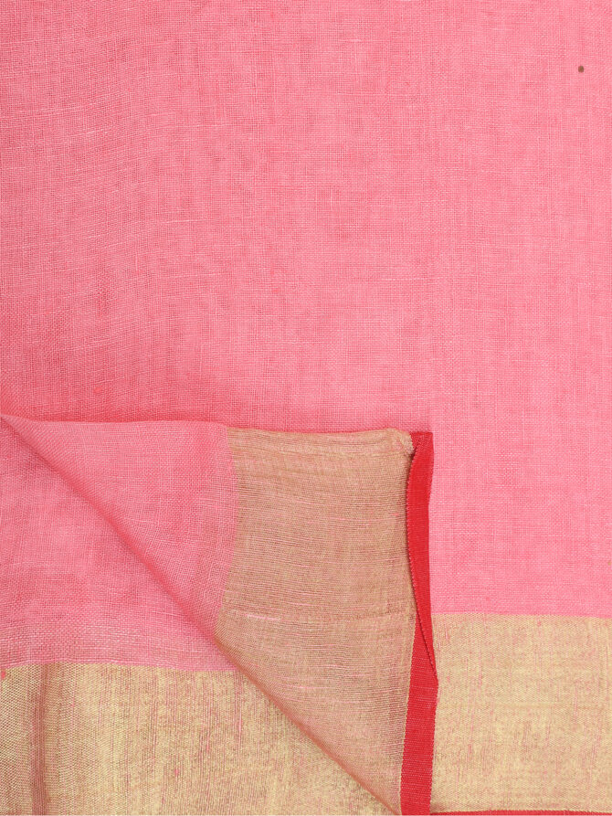 Pastel Pink with Orange Border Pure Linen Saree