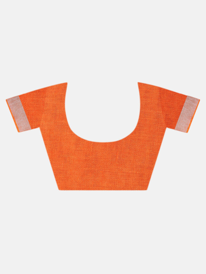 Orange With Silver Border Pure Linen Saree, linen