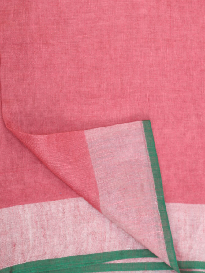 Rouge Pink With Silver Border Pure Linen Saree