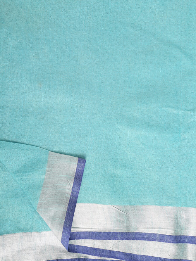 Pale Blue Solid Colour Linen Saree