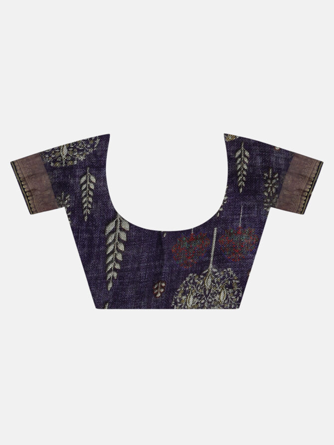 Dark Brown Floral Linen Digital Print Saree