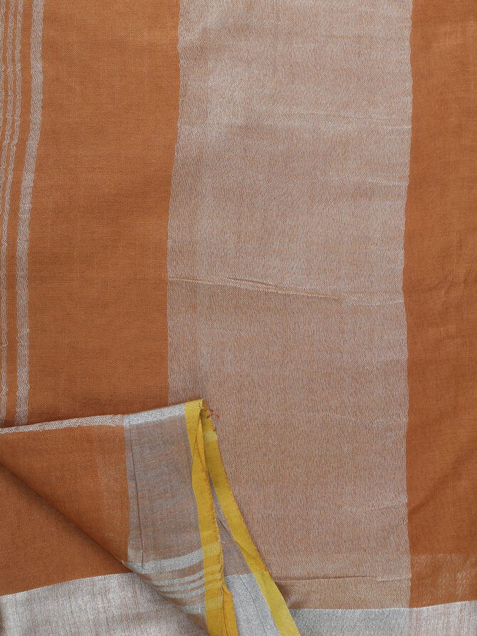 Faded Orange With Silver Border Pure Linen Saree