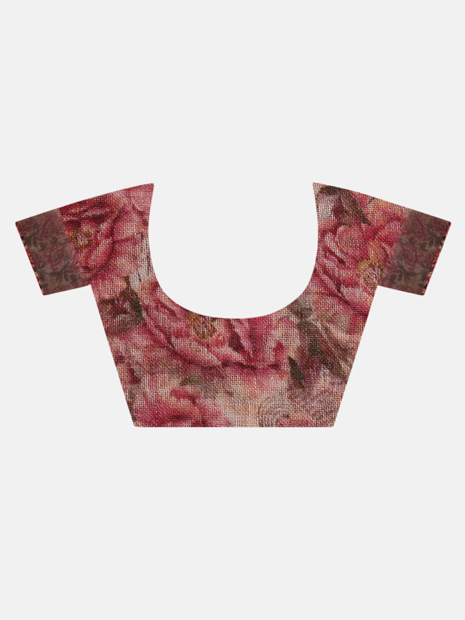 Peach Floral Linen Digital Print Saree