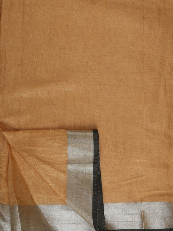 Tan Brown Solid Linen Digital Print Saree