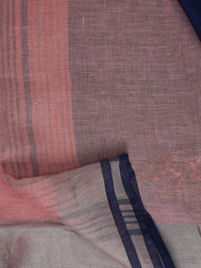Light Pink Embroidered Pure Linen Saree