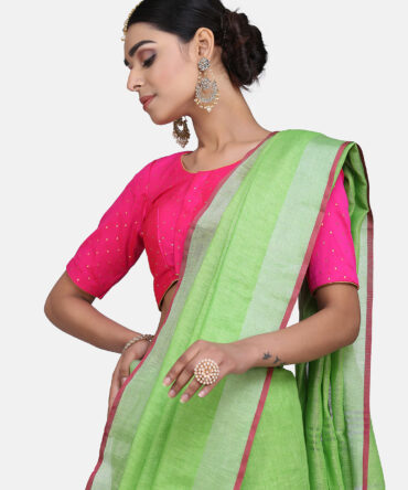 Light Green Solid Colour Linen Saree