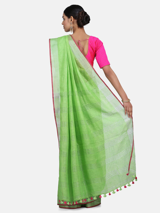 Light Green Solid Colour Linen Saree