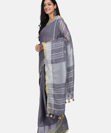 Slate Grey Solid Colour Linen Saree