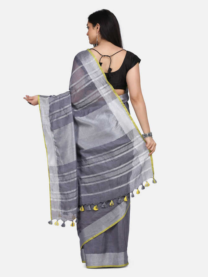 Slate Grey Solid Colour Linen Saree