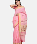 Pink Embroidered Pure Linen Saree