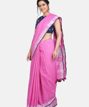 Lilac Pink Solid Colour Linen Saree