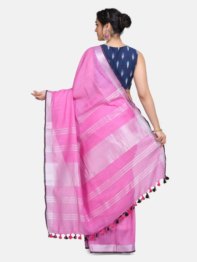 Lilac Pink Solid Colour Linen Saree
