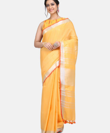 Fawn Solid Colour Linen  Saree