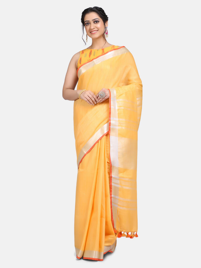Fawn Solid Colour Linen  Saree