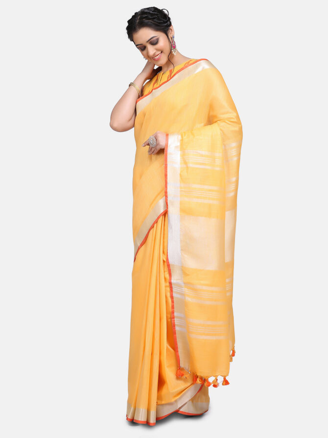 Fawn Solid Colour Linen  Saree