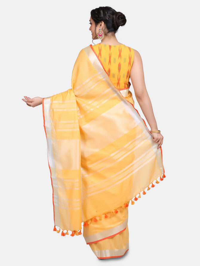 Fawn Solid Colour Linen  Saree