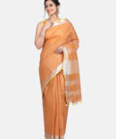 Faded Orange With Silver Border Pure Linen Saree