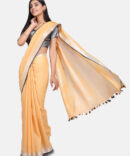 Muddy Yellow With Silver Border Pure Linen Saree