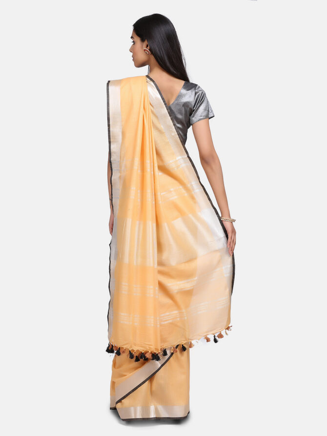 Tan Brown Solid Linen Digital Print Saree