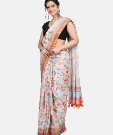 Light Pink Digital Linen Floral Print Saree