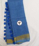 Azure Blue Golden Zari Border With Tassels Solid Color Saree