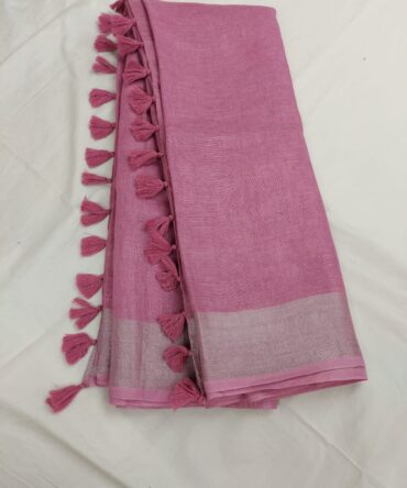 Baby Pink Silver Zari Border Solid Color Saree