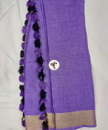 Orchid Purple Golden  Zari Border With Tassels  Solid Color Saree