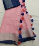 Lavender Pink Silver Zari With Purple Border and Tassels Solid Color Saree