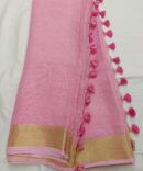 Rose Pink Silver Zari Border with Tassels Solid Color Saree