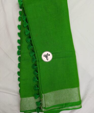 Parrot Green Silver Zari Border with  Solid Color Saree