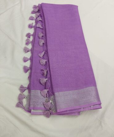 Iris Purple Silver Zari Border Solid Color Saree