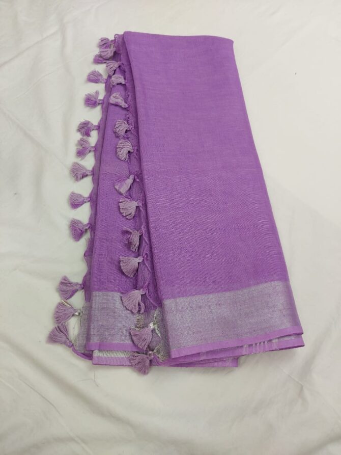 Iris Purple Silver Zari Border Solid Color Saree