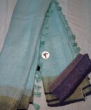 Light Blue Golden  Zari  Blue Border With Tassels  Solid Color Saree