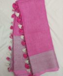 Fuscia  Silver Zari Border withTassels Solid Color Saree