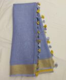 Cornflower Blue Golden Zari Border Solid Color Saree