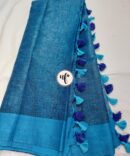 Sapphire, Blue Zari Border With Tassels  Solid Color Saree
