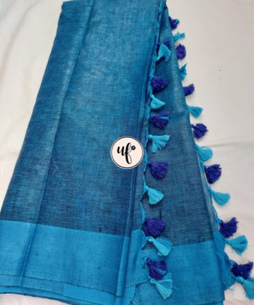 Sapphire, Blue Zari Border With Tassels  Solid Color Saree