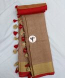 Btbrown Golden  ZariRed  Border With Tassels Solid Color Saree